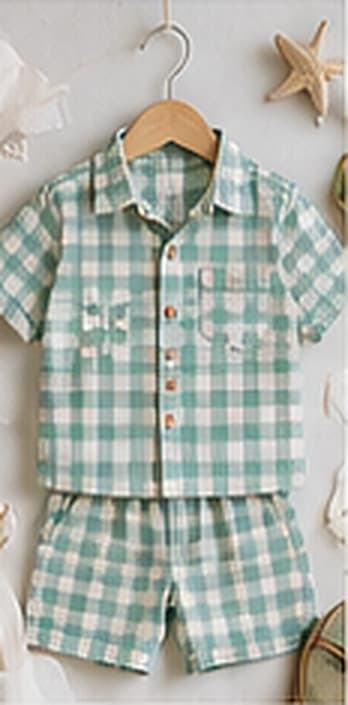 Tiny Checks Shirt + Shorts on a hanger