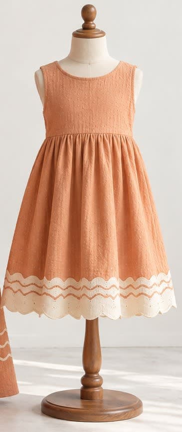 Girl’s Peach Scallop-Hem Sundress